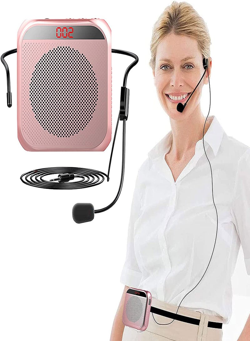 مضخم صوت مع ميكروفون سلكي وسماعة رأس، نظام مكبر صوت محمول قابل لإعادة الشحن، ميكروفون شخصي لمضخم الصوت، مكبر صوت للمعلمين، مرشدي الجولات/المدربين، الاجتماعات/اليوغا/اللياقة البدنية (وردي) - Image 1